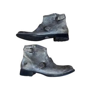 Born Men Gray Leather Ankle Buckle Zipper Boots Size 12 Distress Comfort Classy